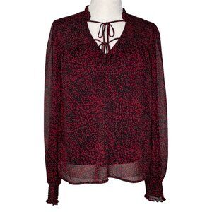 Haver London Womens Blouse Size Medium Long Sleeves Semi Sheer Lined Metallic